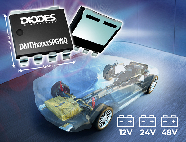 Diodes推出行业领先的 100V PowerDI®8080－5 封装 MOSFET，低 RDS（ON） 助力实现 48V 汽车系统的高效率设计