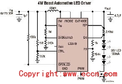 4W LED驱动器高效率驱动LCD显示器和其它应用